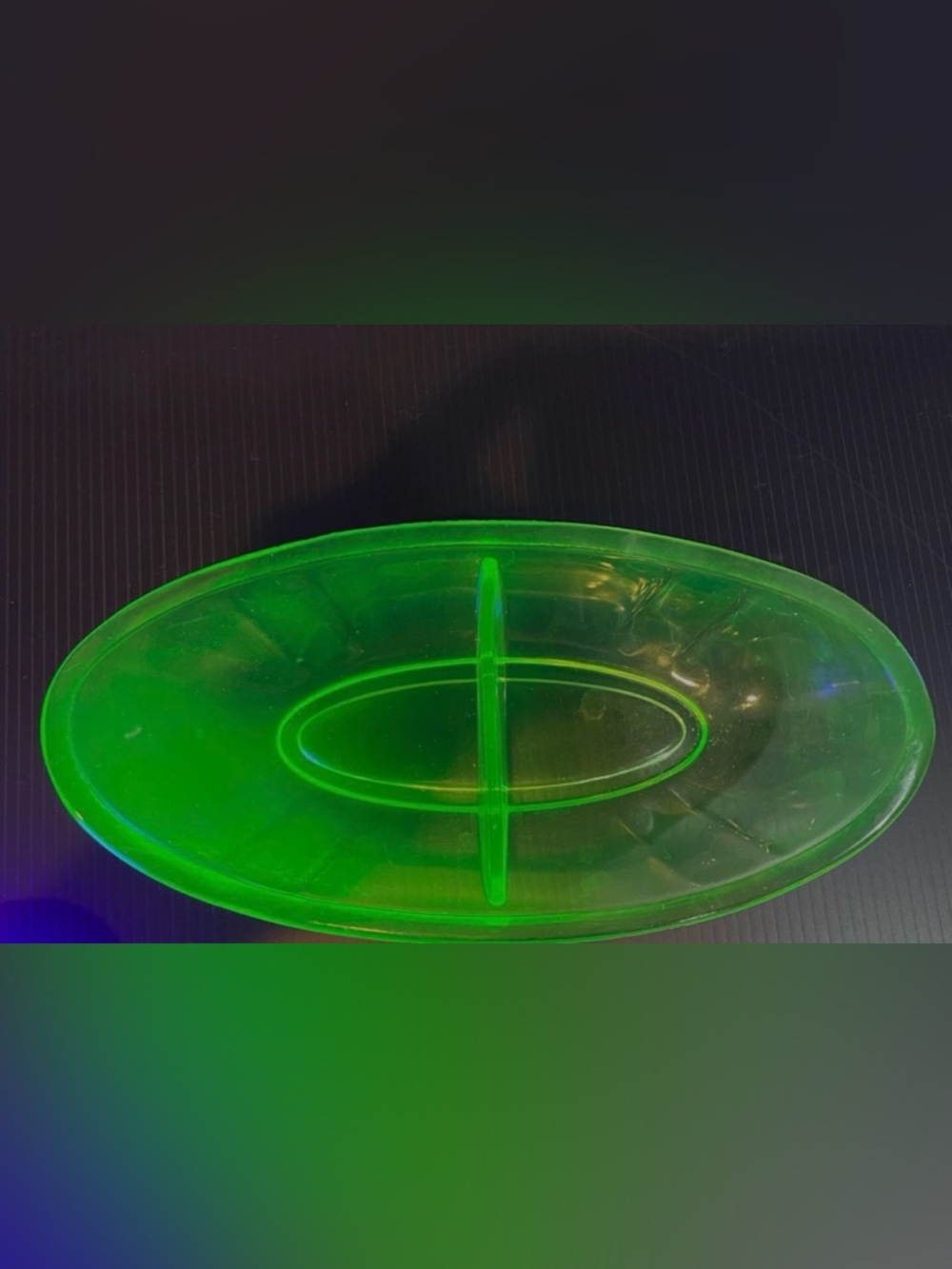 Vintage Uranium Depression Glass Divided Serving Dish